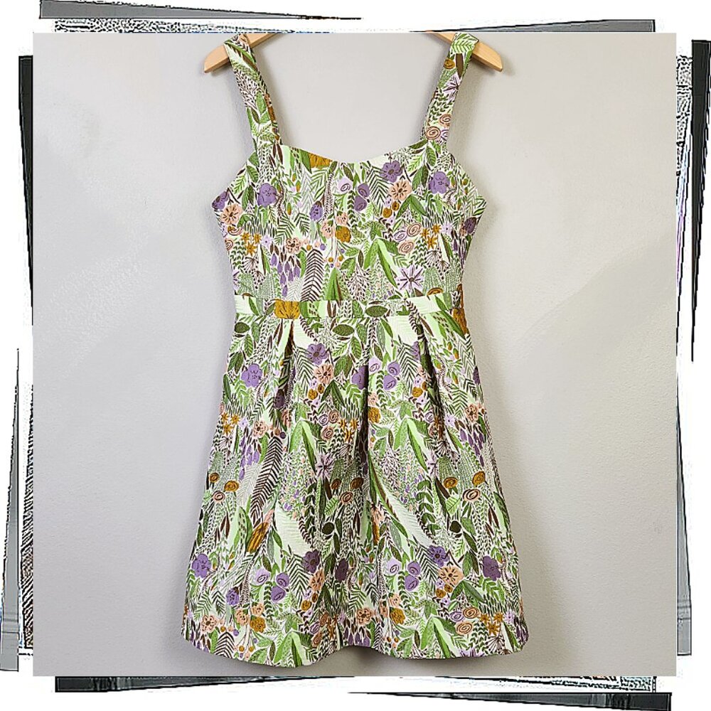 Purple & Green "Spring Garden Fling" Fit and Flare Jacquard Dress (6) Modcloth - Picture 2 of 7